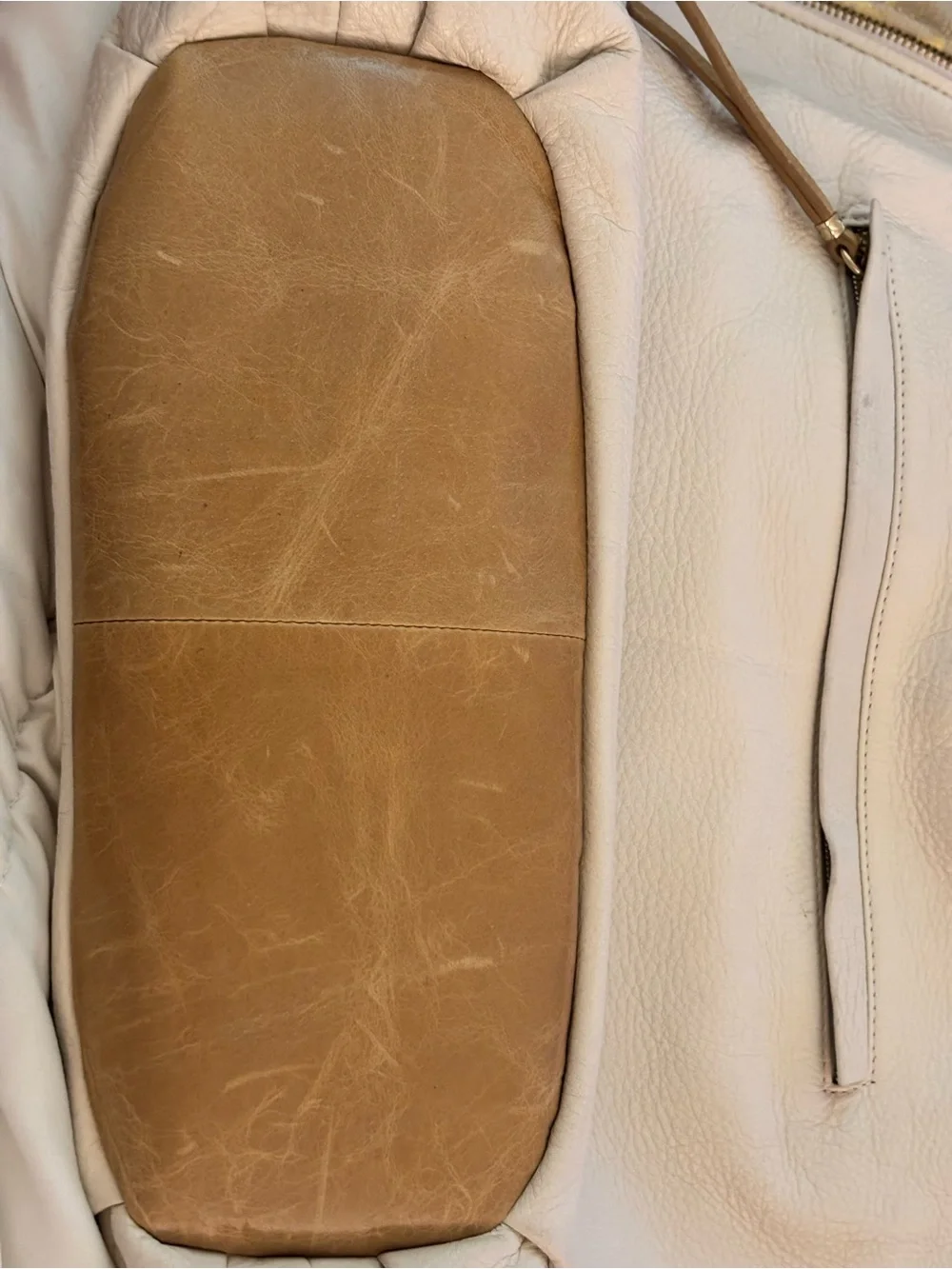 Elliott Lucca Genuine Leather Convertible Hobo Cream Gold Side Zip Studded